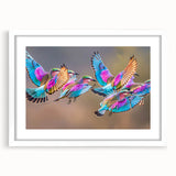 Abstract art print depicting a South African scenery in muted earth tones on a framed white mat.