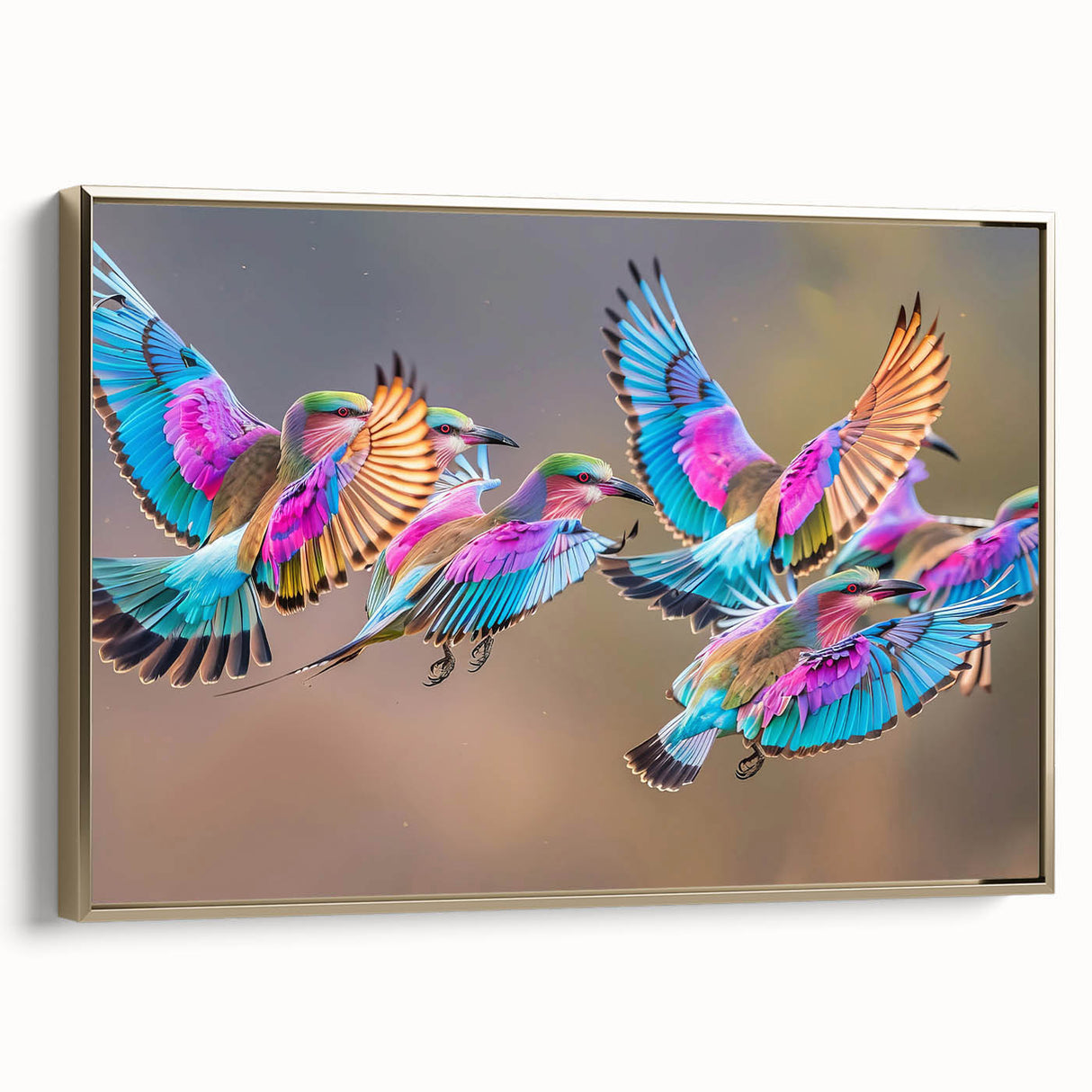 Framed canvas landscape art of an African scenery in muted gold tones, ideal for bedroom decor.