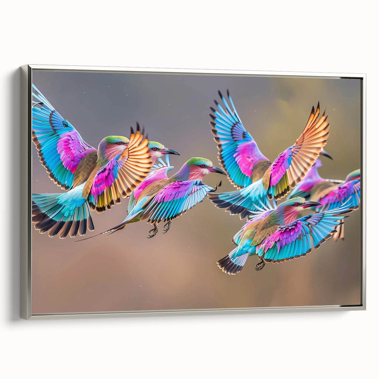 Framed canvas featuring a vintage-style landscape painting of a South African scenery in colorful art tones.