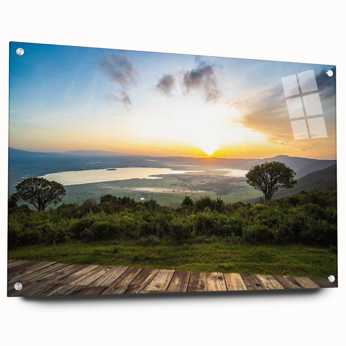 Acrylic print of a Tanzanian landscape in muted earth tones, suitable for bedroom or dining room decor.