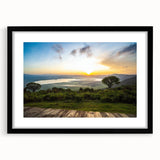 Extra large abstract art print depicting a colorful, textured African scenery on a framed canvas.