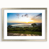 Textured abstract art print featuring a serene Tanzanian landscape in earthy tones, framed with a silver mat.