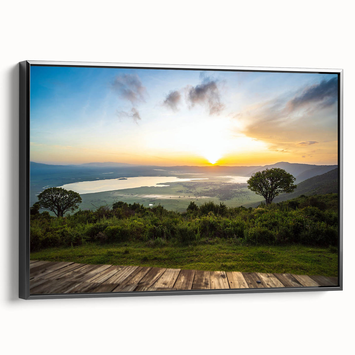 Black and white landscape art painting of Tanzania on framed canvas, suitable for bedroom wall decor.