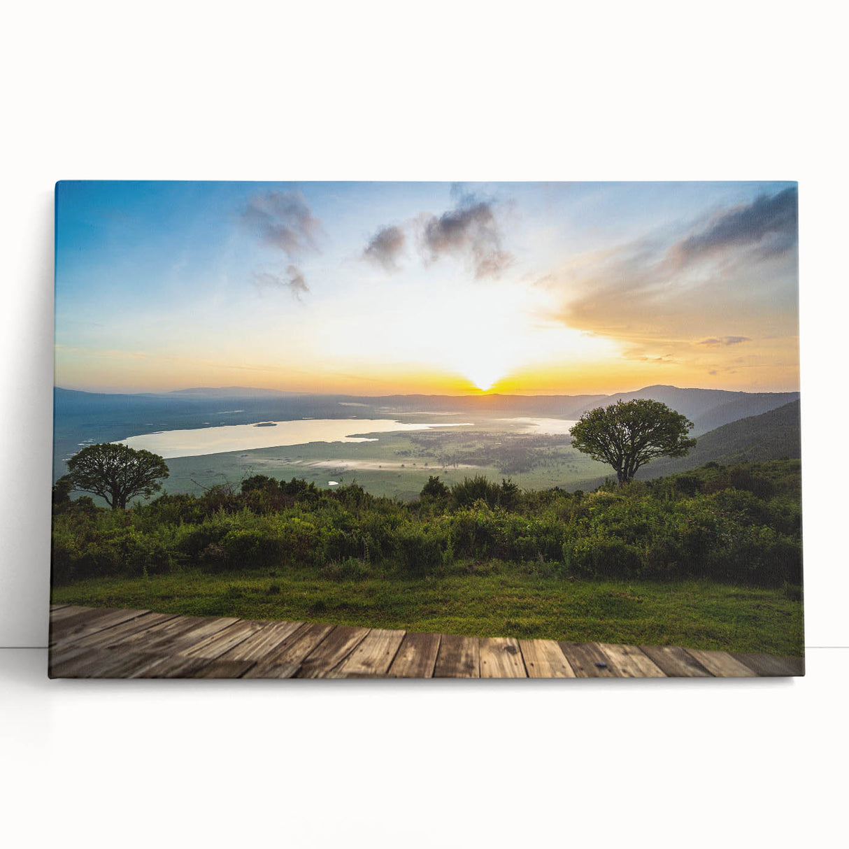 Black and white stretched canvas depicting the Tanzanian landscape, ideal for kitchen wall art or bedroom ambiance.