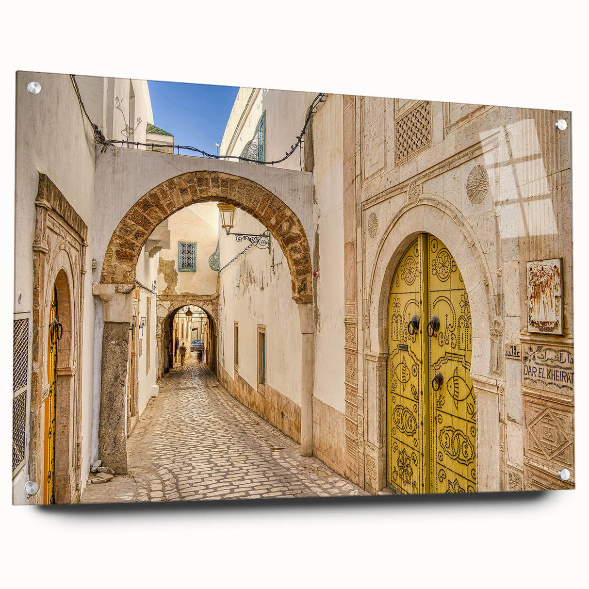 Acrylic print of a Tunisian landscape in muted earth tones, ideal for dining room art.