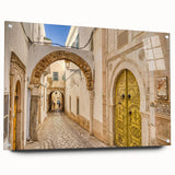 Acrylic print of a Tunisian landscape in muted earth tones, ideal for dining room art.