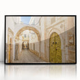 Large abstract wall art depicting a Tunisian landscape in muted earth tones, framed in black acrylic.