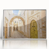 Acrylic print of a Tunisian landscape in art deco style with muted earth tones, ideal for modern art wall decor.
