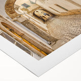 Art deco poster of a Tunisian landscape in muted earth tones on rolled canvas, suitable for dining room decor.