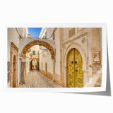 Extra large rolled print of a Tunisian landscape with vibrant floral elements, ideal for art wall dining room.