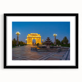 Extra large abstract art print depicting a colorful, textured scenery of Azerbaijan on a framed canvas.