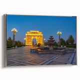 Landscape art painting of an Asian scenery in Azerbaijan on a framed canvas, featuring vibrant colors on a black background.