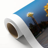 Art deco poster of an Azerbaijani landscape in pastel shades on rolled canvas, ideal for nursery wall art.