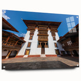 Acrylic print of a Bhutanese landscape in muted earth tones, ideal for dining room decor.