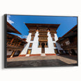 Black and white landscape art painting of Bhutan scenery on framed canvas, ideal for bedroom wall decor.
