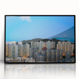 Large abstract wall art depicting Hong Kong skyline in black and white on framed acrylic.