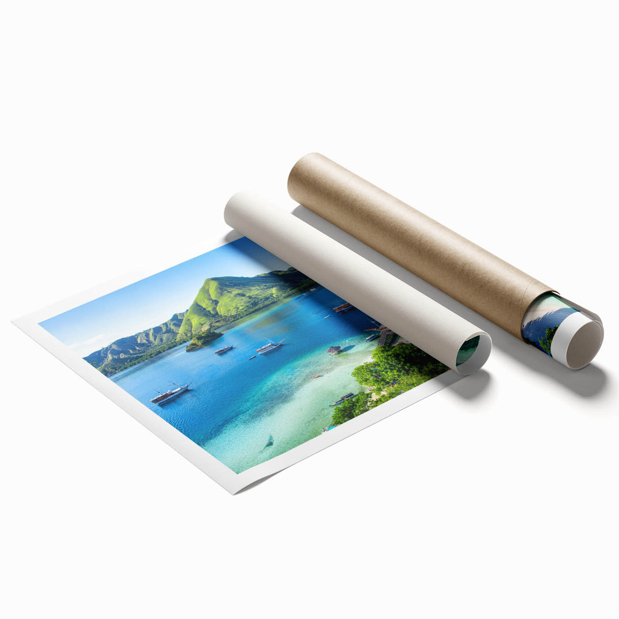 Extra large rolled print of Indonesian scenery with vibrant floral elements, ideal for classy bathroom wall art.