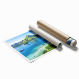 Extra large rolled print of Indonesian scenery with vibrant floral elements, ideal for classy bathroom wall art.