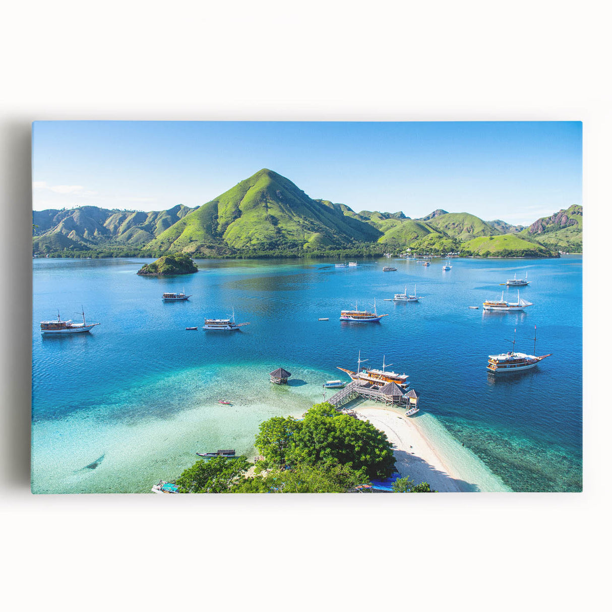 Black and white photograph of an Indonesian landscape on large stretched canvas, suitable for kitchen wall art.