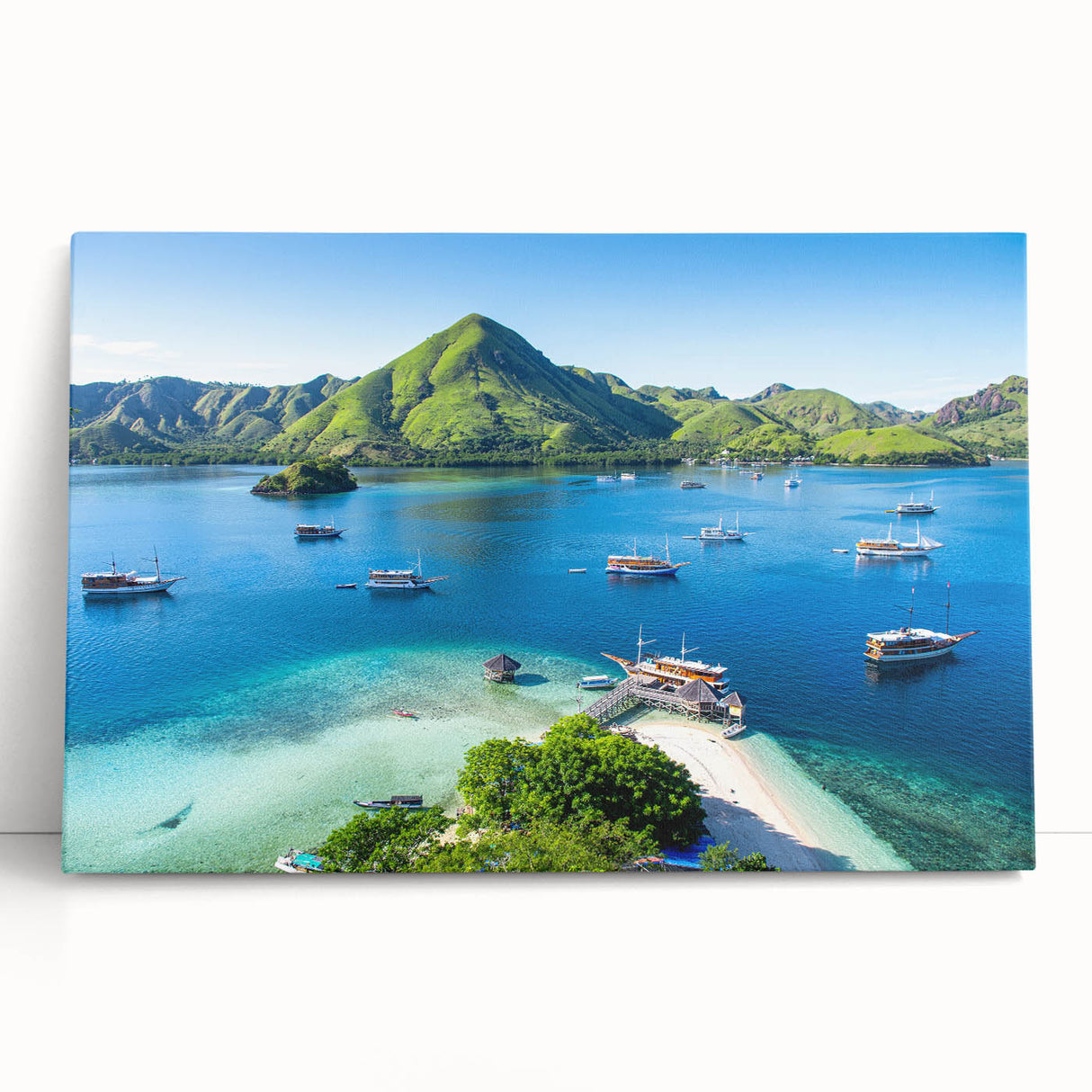 Black and white photograph of an Indonesian landscape on stretched canvas, suitable as large kitchen wall art.