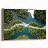 Framed canvas of a vintage-style Laos landscape painting in gold and black, ideal for bedroom wall decor.