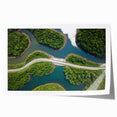 Extra large rolled print of a Laos scenery in muted green and blue tones, ideal for art wall dining room placement.
