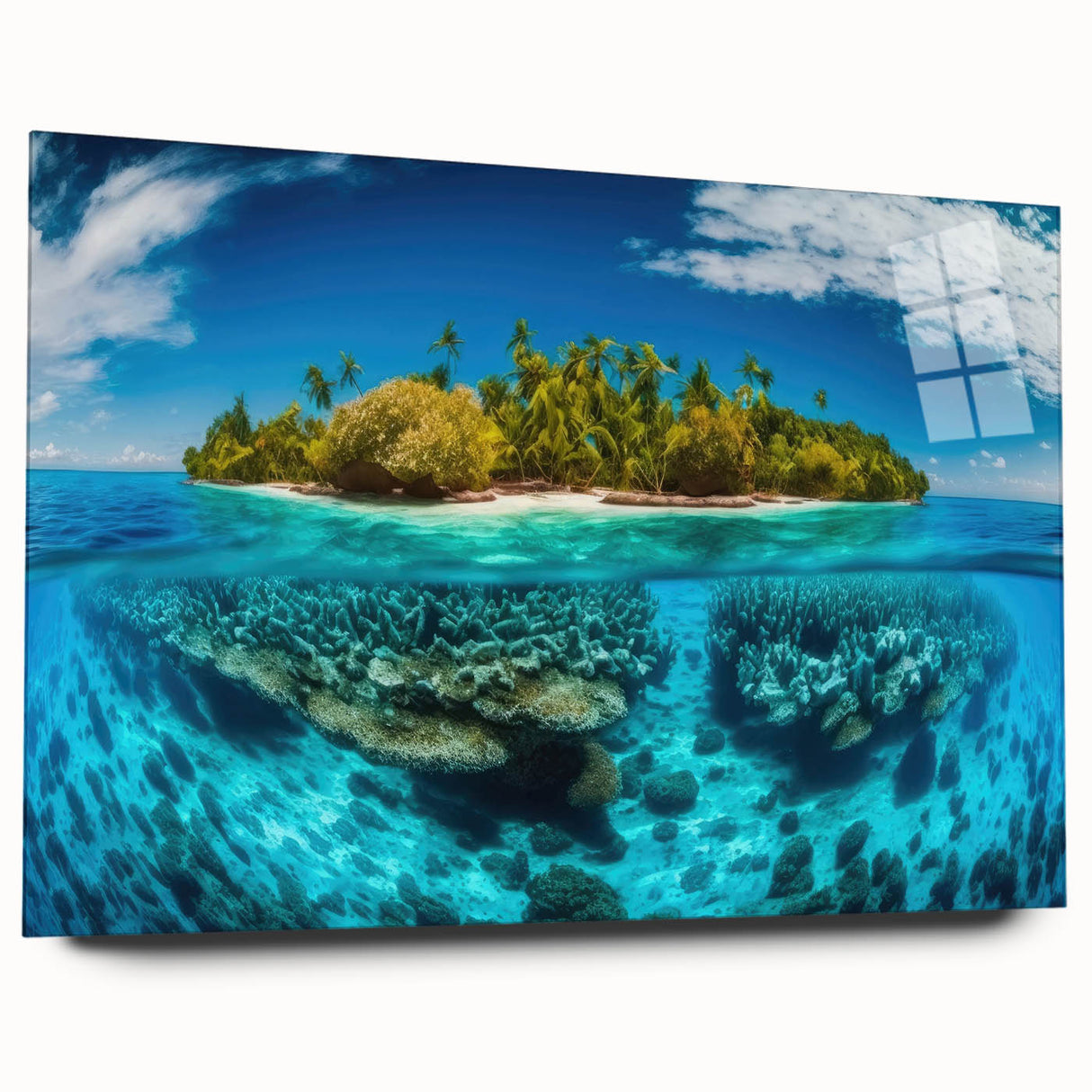 Large abstract wall art depicting a Malaysian landscape in muted earth tones on acrylic glass.
