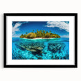 Extra large abstract art print depicting a vibrant, colorful Malaysian landscape on textured canvas, framed in black.