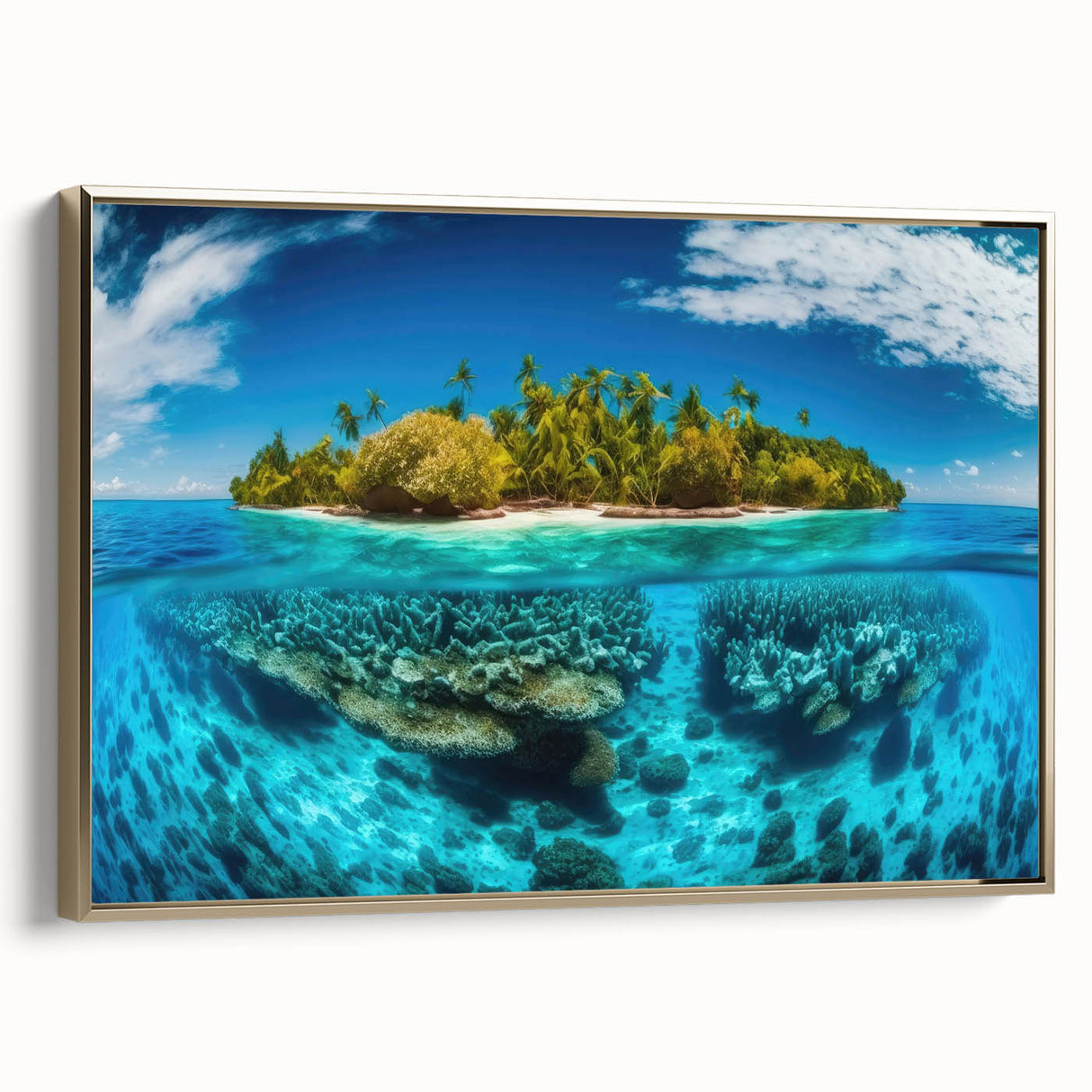 Vintage poster art of a Malaysian landscape on framed canvas, with gold accents, ideal for bedroom wall decor.