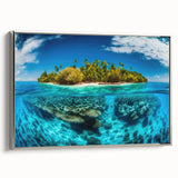 Framed canvas of a Malaysian landscape painting, featuring vibrant colors on a black background.