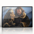 Framed acrylic print of a large abstract wall art depicting Mongolian scenery in muted earth tones.