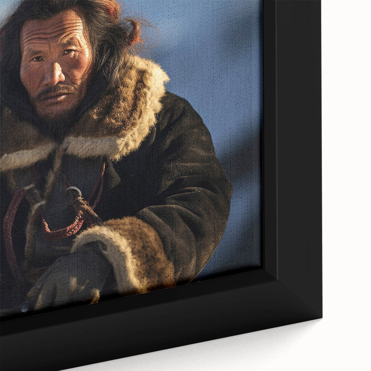 Black wall art featuring textured, colorful Mongolian landscape on extra large framed canvas, ideal for living room decor.