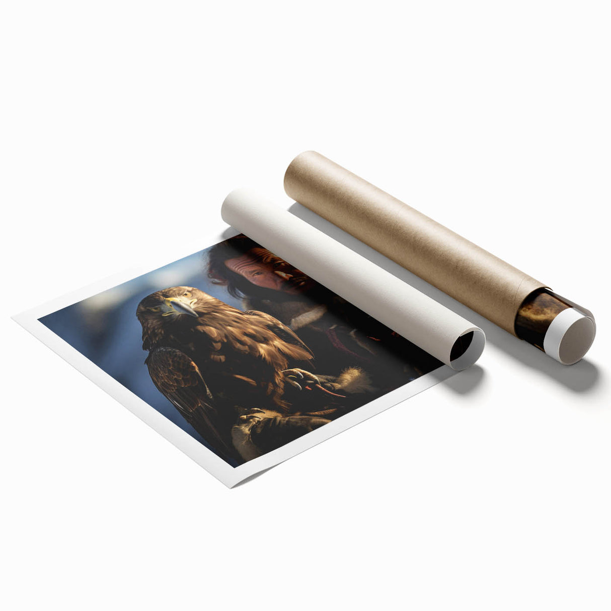 Extra large rolled print depicting a serene Mongolian landscape with soft floral elements in pastel shades.