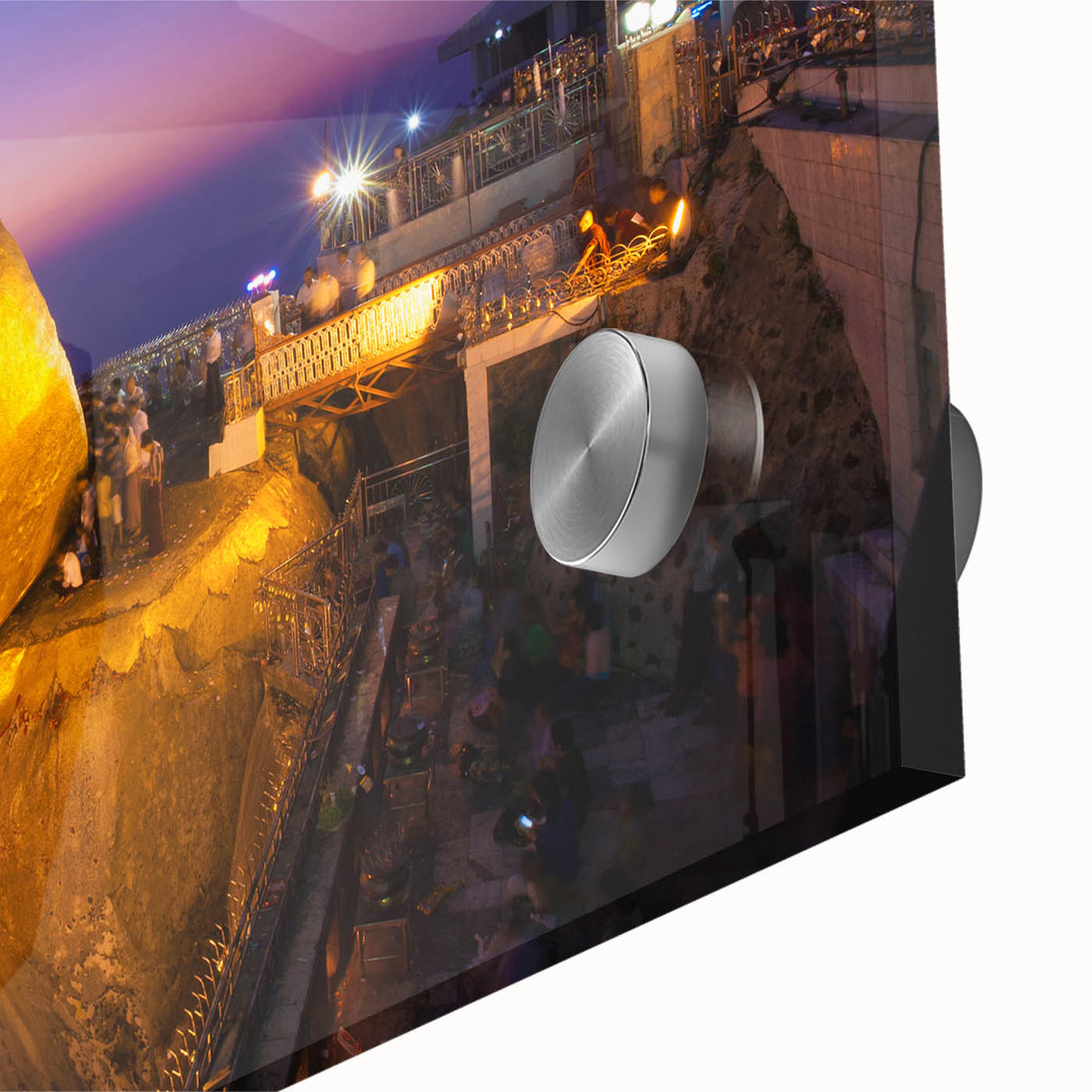 Mid-century modernist acrylic print of an abstract Myanmar landscape in earth tones, ideal for dining room art.