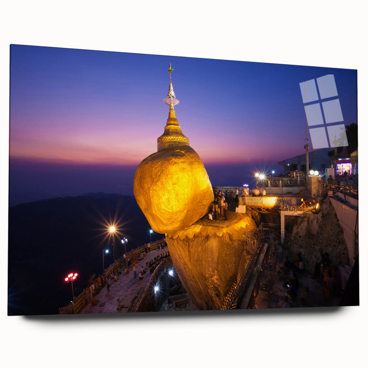 Large abstract wall art of a Myanmar landscape in muted earth tones on acrylic glass, ideal for bedroom or dining room decor.