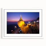Abstract art print of a Myanmar scenery in muted earth tones on a framed white mat, suitable for dining room decor.
