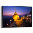 Black and white framed canvas of a Myanmar landscape, showing a serene lake and mountains, ideal for bedroom decor.