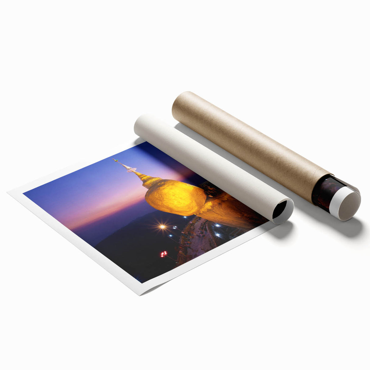 Extra large rolled print of a Myanmar landscape with vibrant greenery and floral elements.