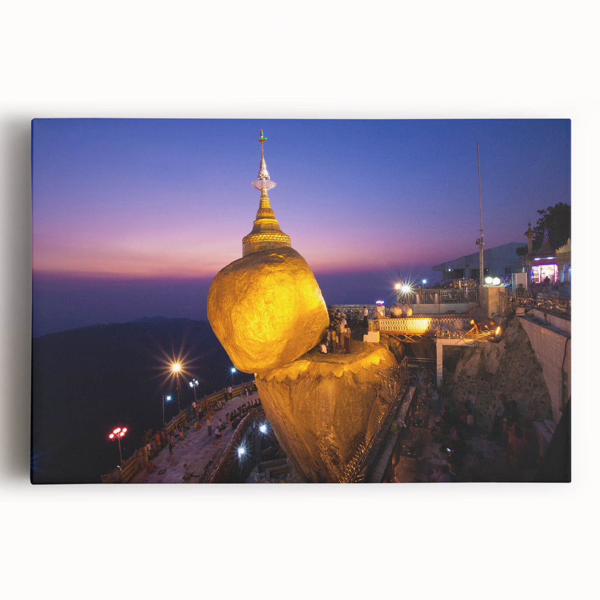 Large black and white photograph of a Myanmar landscape on stretched canvas, ideal for kitchen wall art.