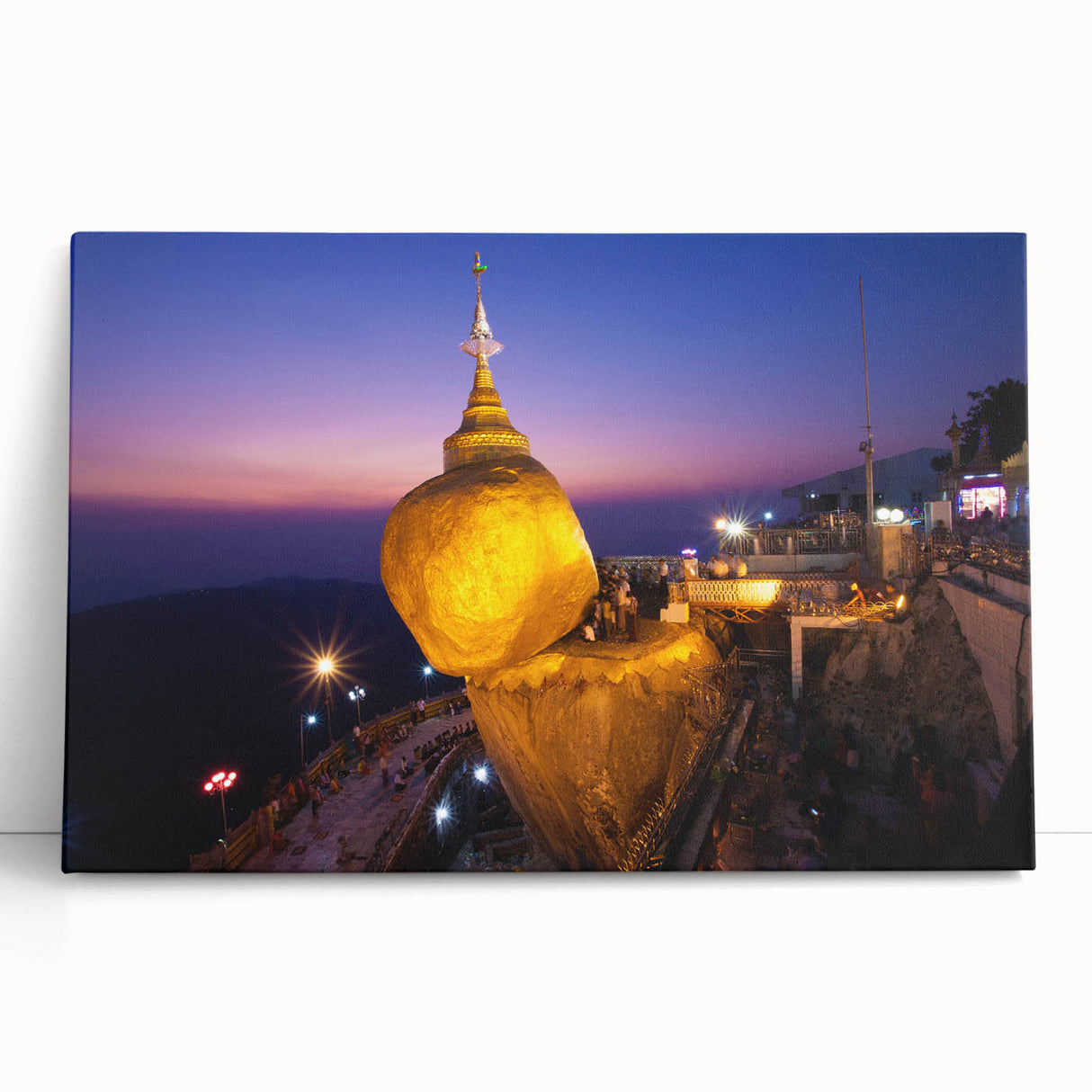 Black and white photograph of a Myanmar landscape on stretched canvas, ideal for kitchen wall art.