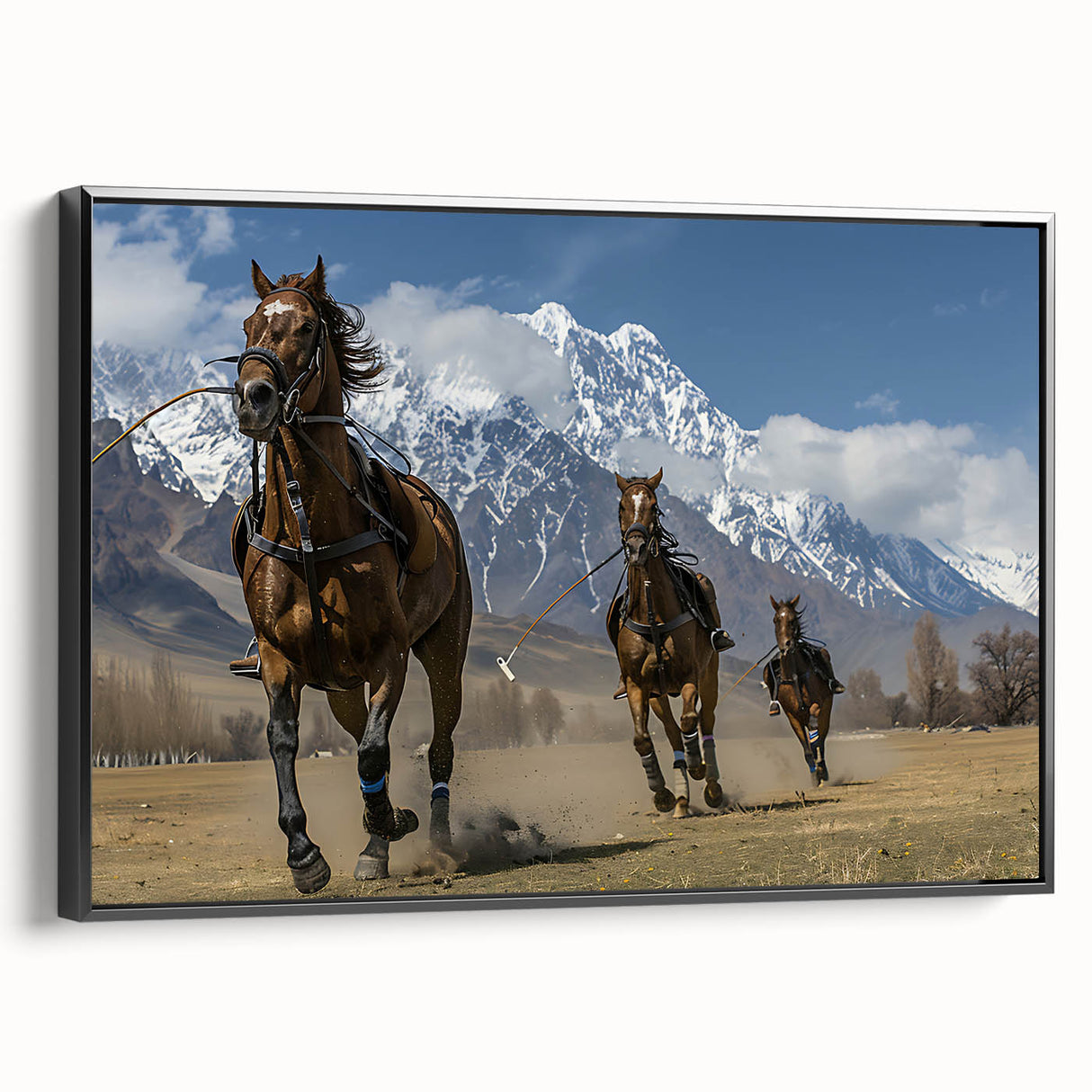 Black and white framed canvas featuring a vintage-style Pakistani landscape, ideal for bedroom decor.