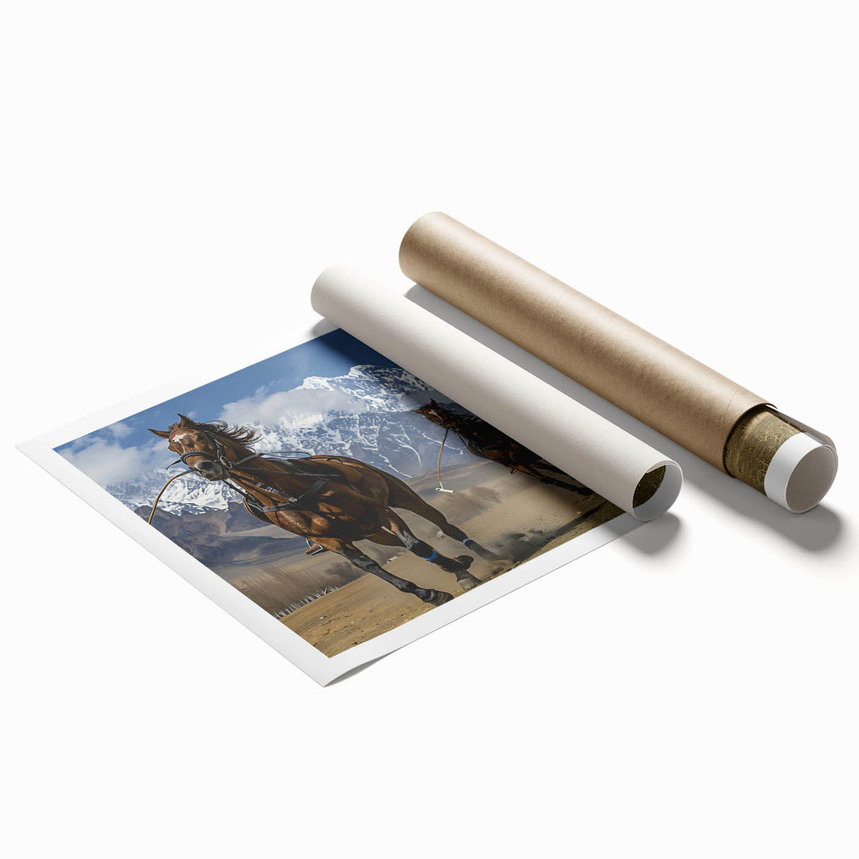Extra large rolled print featuring a serene Pakistani landscape with muted green and brown tones.