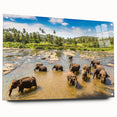 Large abstract wall art depicting a vibrant Sri Lankan landscape on acrylic glass, suitable for bedroom or dining room decor.