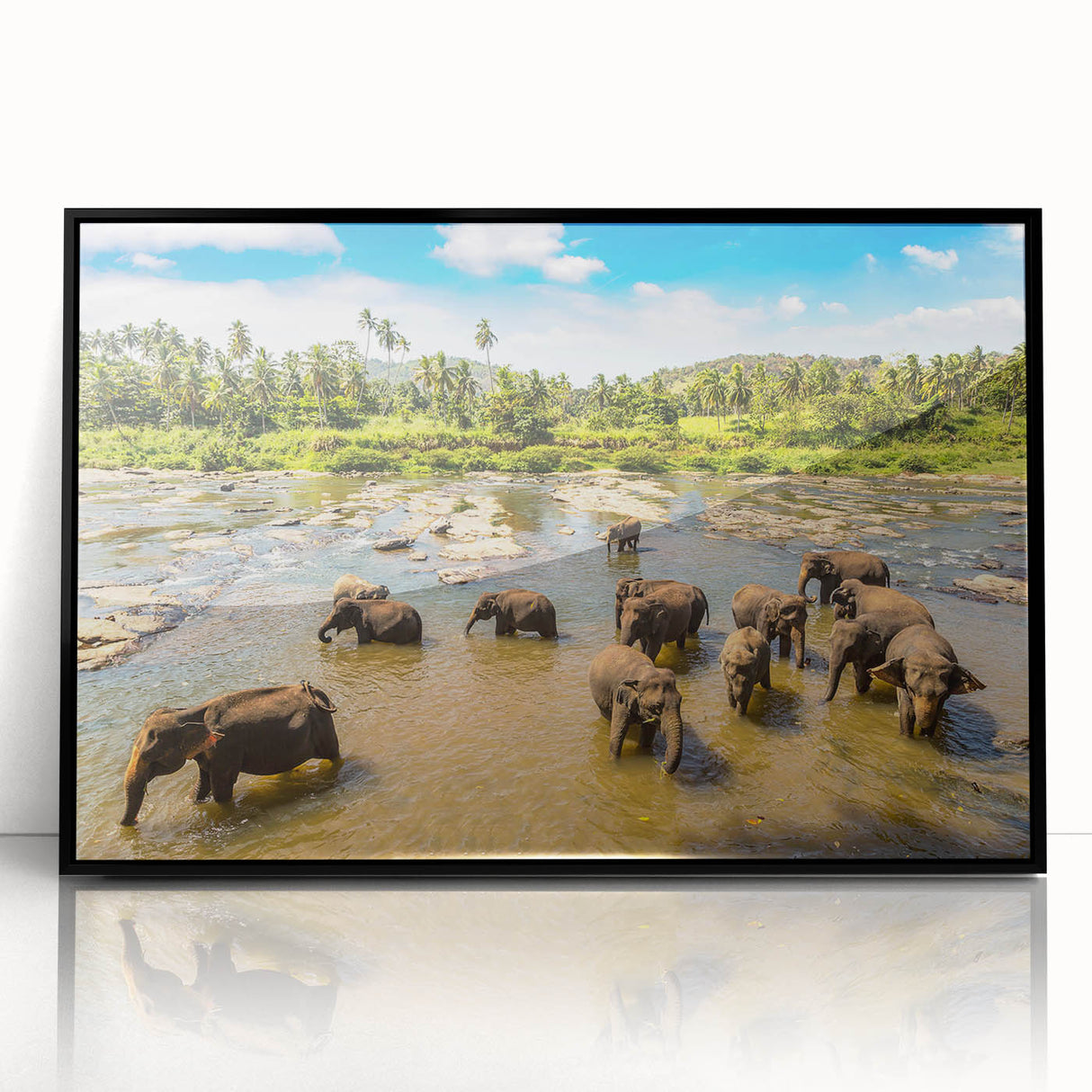 Large abstract wall art depicting a serene Sri Lankan landscape in muted earth tones on a framed acrylic.
