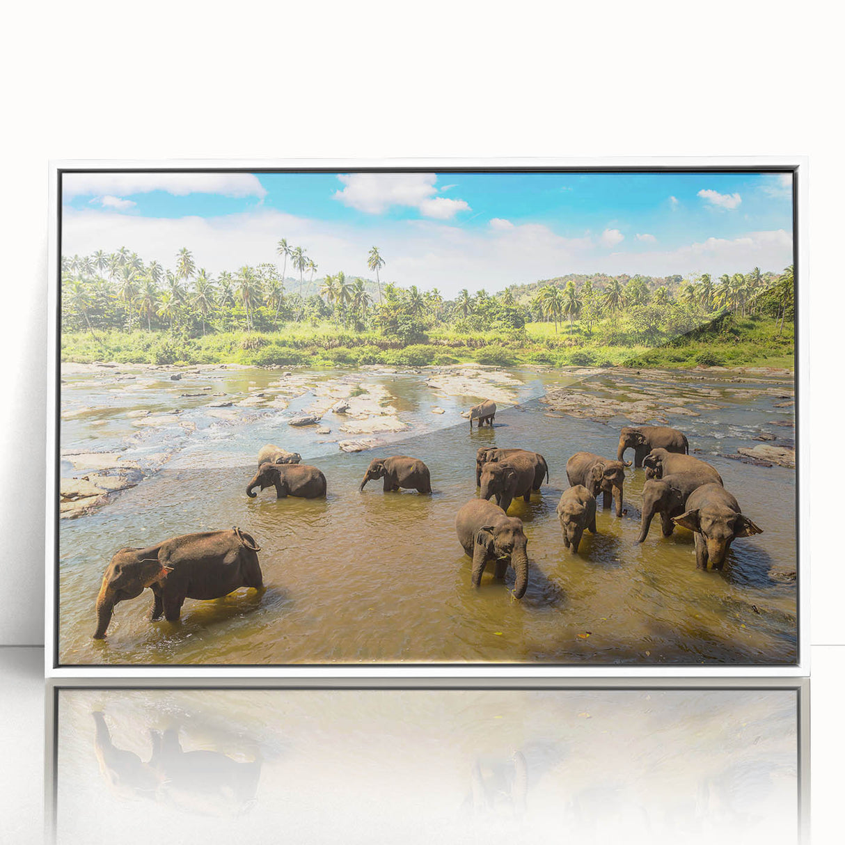Framed acrylic print of a serene Sri Lankan landscape in pastel shades, ideal for modern art wall decor.