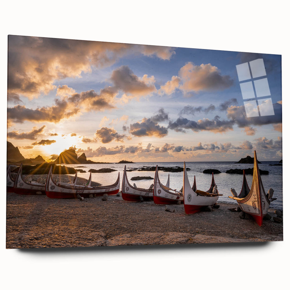 Large abstract wall art of a Taiwanese landscape in muted earth tones on acrylic glass.