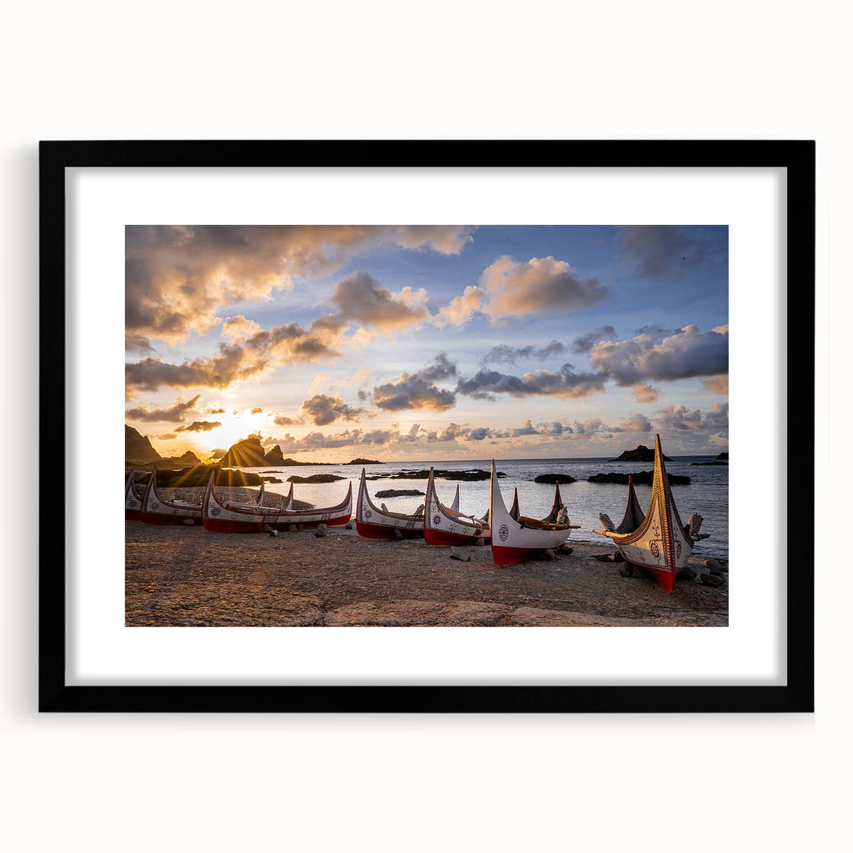 Extra large abstract art print featuring a colorful, textured depiction of a Taiwan scenery in a black frame.