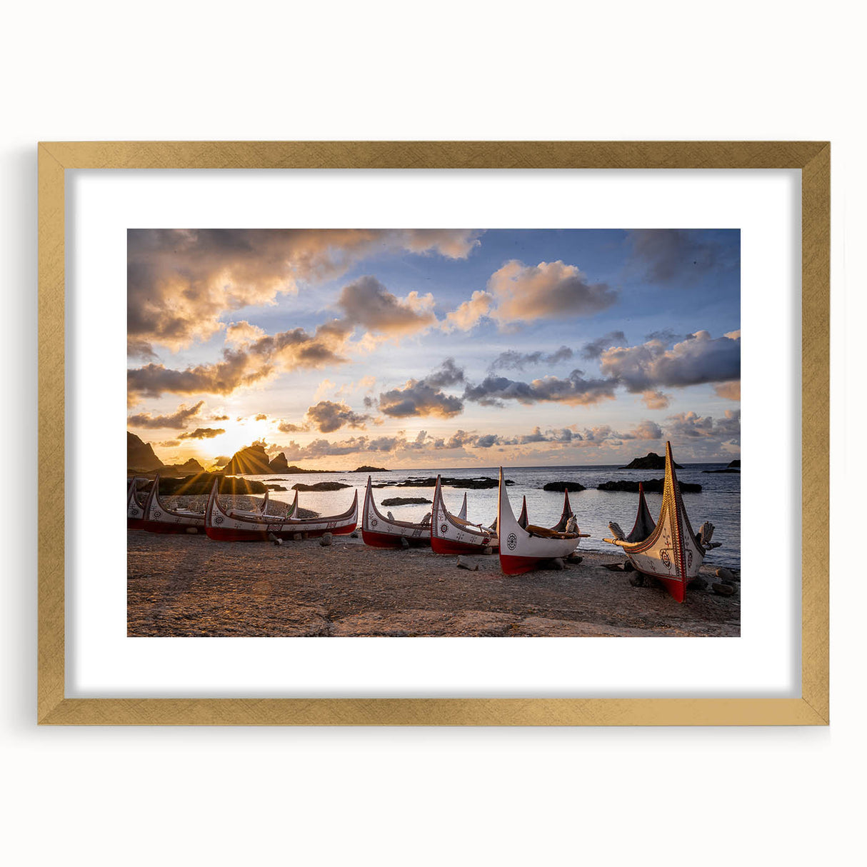 Extra large abstract art print depicting a textured Taiwanese landscape in muted earth tones, framed in gold.