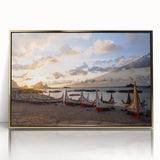 Large art print of a mid-century modernist style Taiwan scenery in gold frame on acrylic, ideal for modern art wall decor.