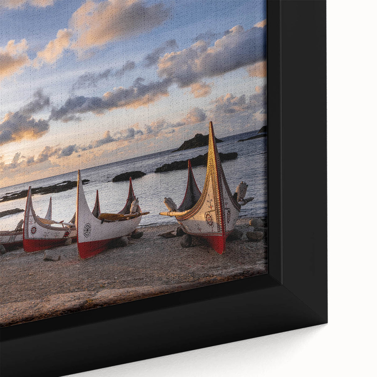 Extra large framed canvas featuring a textured depiction of a Taiwanese landscape in black with colorful accents.
